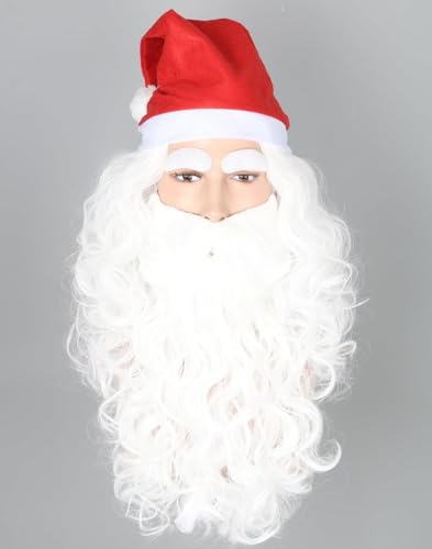 Lucoacos Weihnachtsmann Perücke Bart und Hut Set Weiße lange lockige Weihnachtskostüm Perücke von Lucoacos