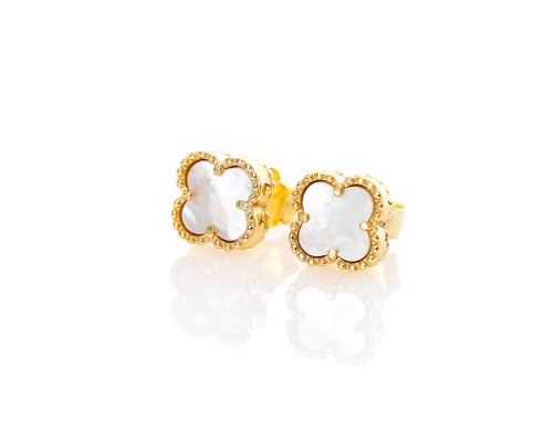 Lucoro - Damen Ohrringe Kleeblatt – 18K vergoldet mit Perlmutt & 925 Silber – Eleganter Ohrschmuck als Geschenk für Frauen Lucoro - Damen Ohrringe Kleeblatt – 18K vergoldet mit Perlmutt & 925 Silber – Eleganter Ohrschmuck als Geschenk für Frauen von Lucoro Diamonds