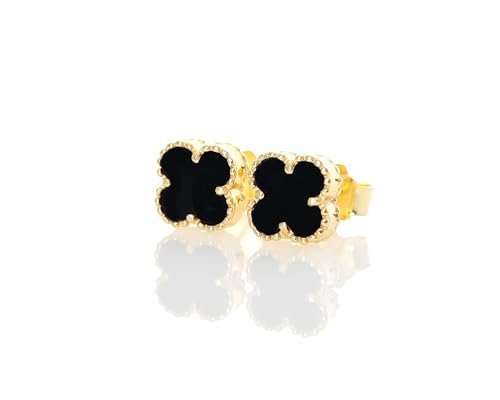 Lucoro - Damen Ohrringe mit schwarzem Kleeblatt – 18K vergoldet, 925 Silber – Eleganter Ohrschmuck als Geschenk für Frauen Lucoro - Damen Ohrringe mit schwarzem Kleeblatt – 18K vergoldet, 925 Silber – Eleganter Ohrschmuck als Geschenk für Frauen von Lucoro Diamonds
