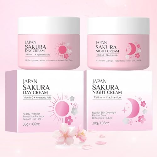 2 Stück Sakura Tagescreme & Nachtcreme Duo für Teenager-Mädchen, Anti-Aging Gesichtscreme Set mit Retinol, Hyaluronsäure und Vitamin C, Tages und Nachtpflege Feuchtigkeitscreme für Frauen 2 Stück Sakura Tagescreme & Nachtcreme Duo für Teenager-Mädchen, Anti-Aging Gesichtscreme Set mit Retinol, Hyaluronsäure und Vitamin C, Tages und Nachtpflege Feuchtigkeitscreme für Frauen von Lucoss Beauty