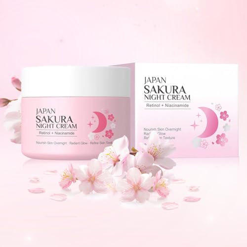 Sakura Nachtcreme für Frauen, Hautpflege Gesichtscreme mit Retinol und Niacinamide für Trockene und Unebene Haut, Nährende Feuchtigkeitscreme für Alle Hauttypen 1 x 30g Sakura Nachtcreme für Frauen, Hautpflege Gesichtscreme mit Retinol und Niacinamide für Trockene und Unebene Haut, Nährende Feuchtigkeitscreme für Alle Hauttypen 1 x 30g von Lucoss Beauty