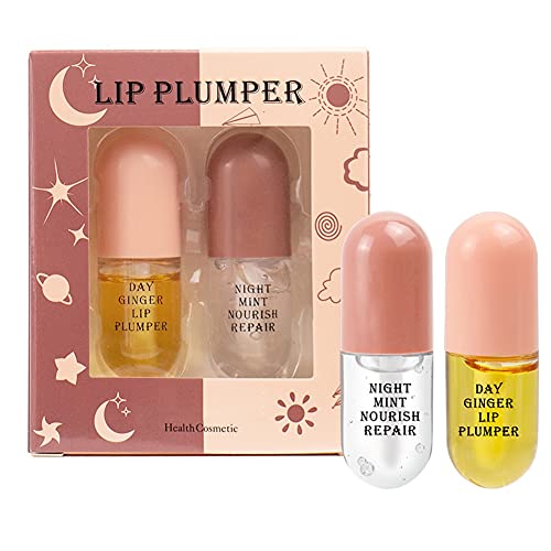 2 Stück Natural Lip Plumper - Tag + Nacht Natural Lip Plumper Pflanzenextrakte Plumping Lip Serum Derol Lip Plumper Lip Plumping Balm Moisturized Clear Lip Oil Lip Maximizer Lip Gloss von Lucoss