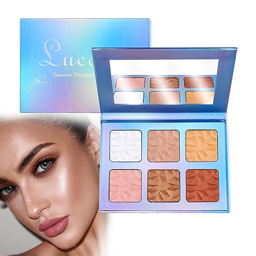 Lucoss 6 Colors Highlighter Palette, Highlighter Puder Palette Highlighter Bronze-Puder weiß/Braun/Rosa/Rot Face Contour Powder, Make-up Palette für Frauen von Lucoss