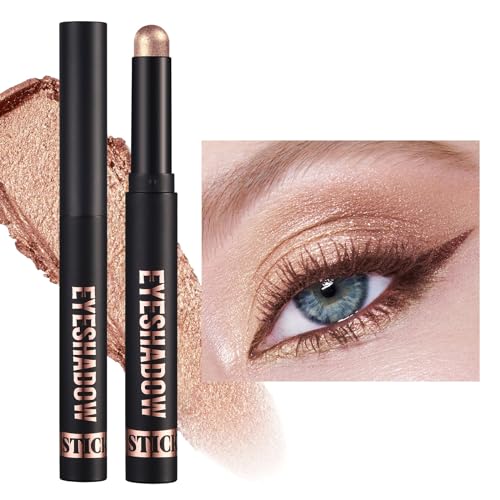 Lucoss Glänzender Lidschattenstift, Glitzer Lidschatten Stift Creme Glänzender Lidschatten Lidschattenstift Wasserfest Make-Up Stift Glänzende Augen Weiß Braun (#16) von Lucoss