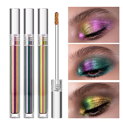 Multichrome Lidschatten-Flüssigkeit 3Pcs – intensiver mehrfarbiger wechselnder Lidschatten, hochpigmentierter metallischer flüssiger Lidschatten, funkelndes, glänzendes Augen-Make-up von Lucoss