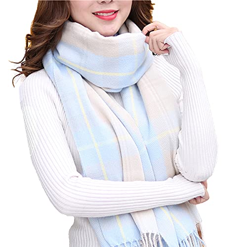 Winter warme lange Plaid Schal Schal Tartan Kuscheldecke Schals mit Quasten, weiche Cashmere Feel Schals für Frauen Plaid warme Schals Damen (Blau) von Lucpetk