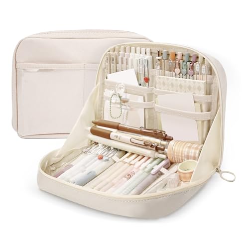 Lucxhcky Federmäppchen mit großem Fassungsvermögen, Organizer, College-Federmäppchen, Schulmäppchen, Beige/Weiß Lucxhcky Federmäppchen mit großem Fassungsvermögen, Organizer, College-Federmäppchen, Schulmäppchen, Beige/Weiß von Lucxhcky