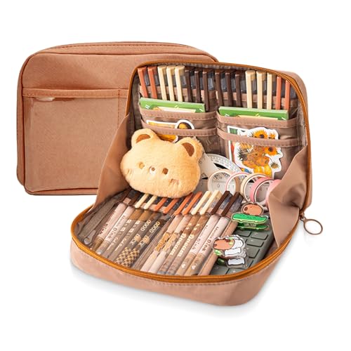 Lucxhcky Federmäppchen mit großem Fassungsvermögen, großes Federmäppchen, Federmäppchen, Organizer, große Tasche, College-Schulmäppchen mit Fächern, braun, Einheitsgröße, modisch Lucxhcky Federmäppchen mit großem Fassungsvermögen, großes Federmäppchen, Federmäppchen, Organizer, große Tasche, College-Schulmäppchen mit Fächern, braun, Einheitsgröße, modisch von Lucxhcky