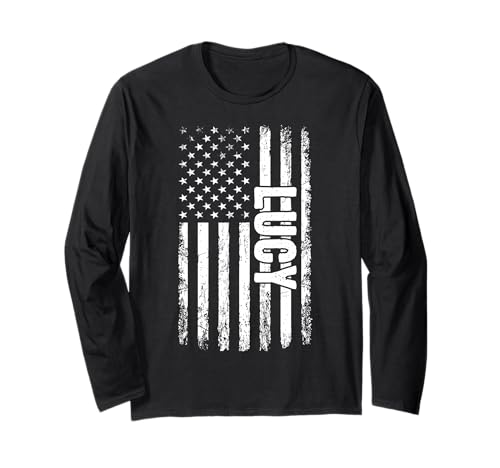 Lucy persönlicher Name American Flag Retro Frauen lustig Langarmshirt von Lucy Specialized First Girl Woman Name Tee