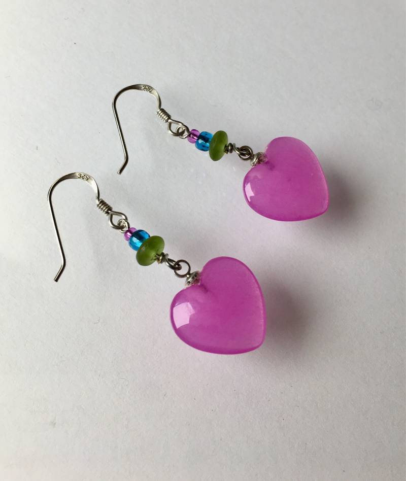 Rosa Herzohrringe, Glasherzohrringe, Himbeerherzohrringe Von Lucy Isaacs Rosa Herzohrringe, Glasherzohrringe, Himbeerherzohrringe Von Lucy Isaacs von LucyIsaacsJewelry
