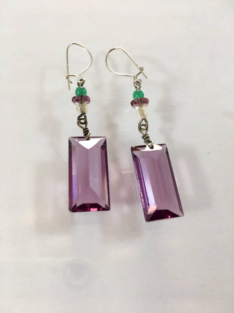 Vintage Art Deco Glasohrringe Amethyst Sterlingsilber Vintage Art Deco Glasohrringe Amethyst Sterlingsilber von LucyIsaacsJewelry