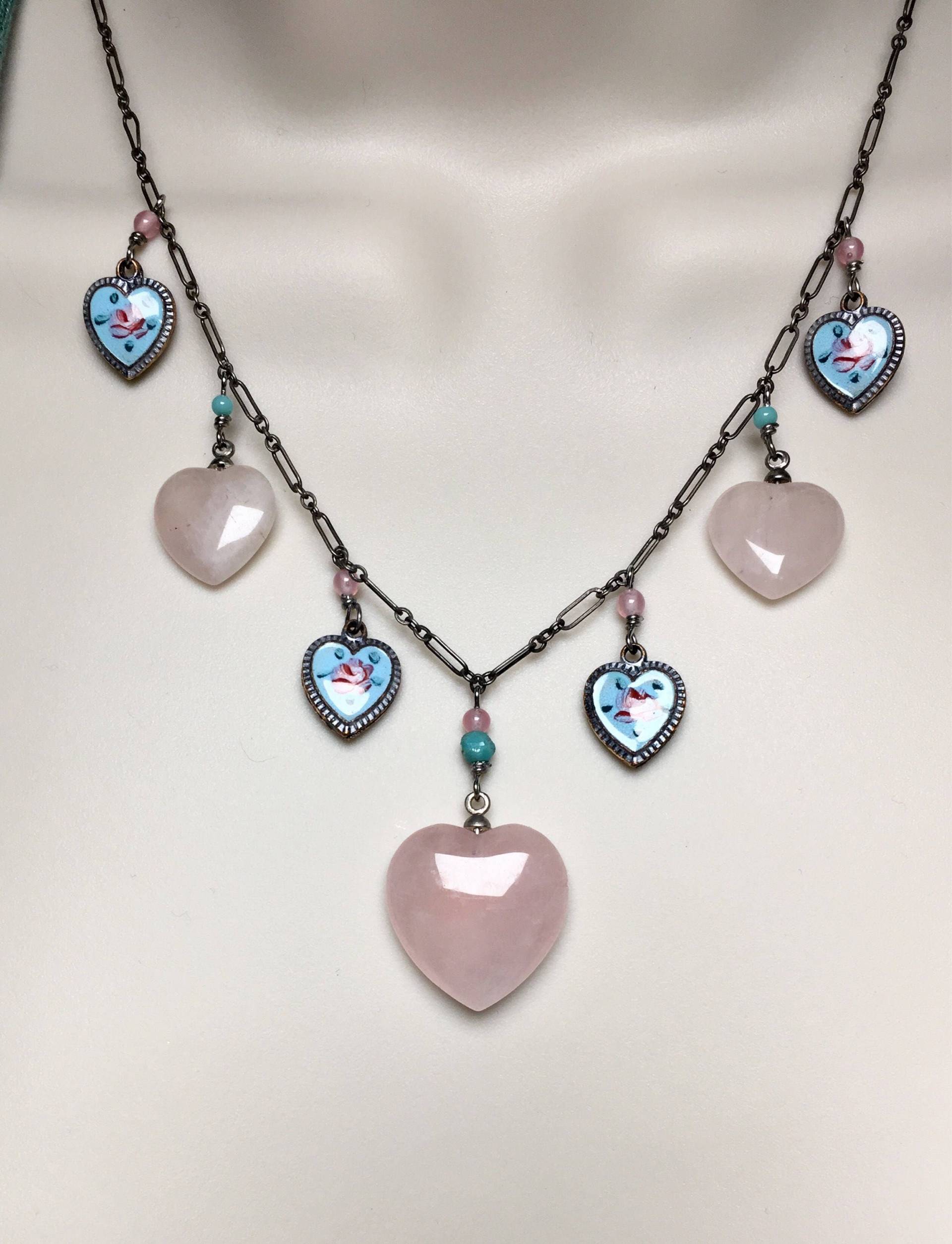 Vintage Herz Aus Rosenquarz Und Emaille Vintage Herz Aus Rosenquarz Und Emaille von LucyIsaacsJewelry