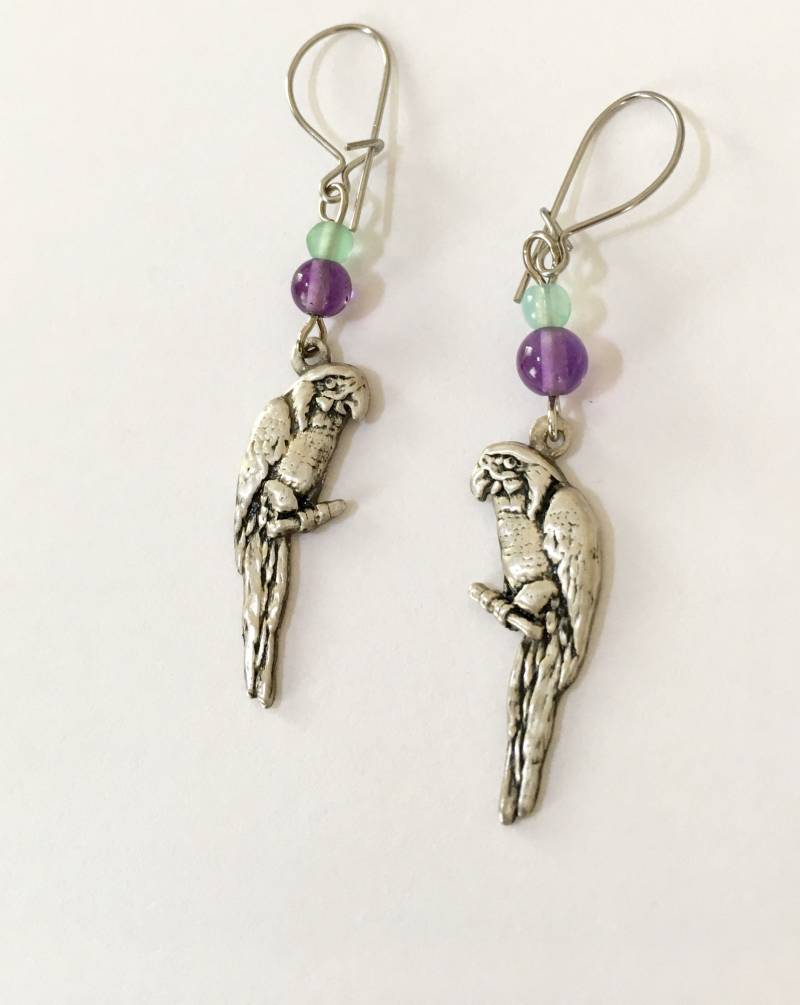 Vintage Sterling Papagei Ohrringe Amethyst Aventurin Vogel Schmuck Vintage Sterling Papagei Ohrringe Amethyst Aventurin Vogel Schmuck von LucyIsaacsJewelry