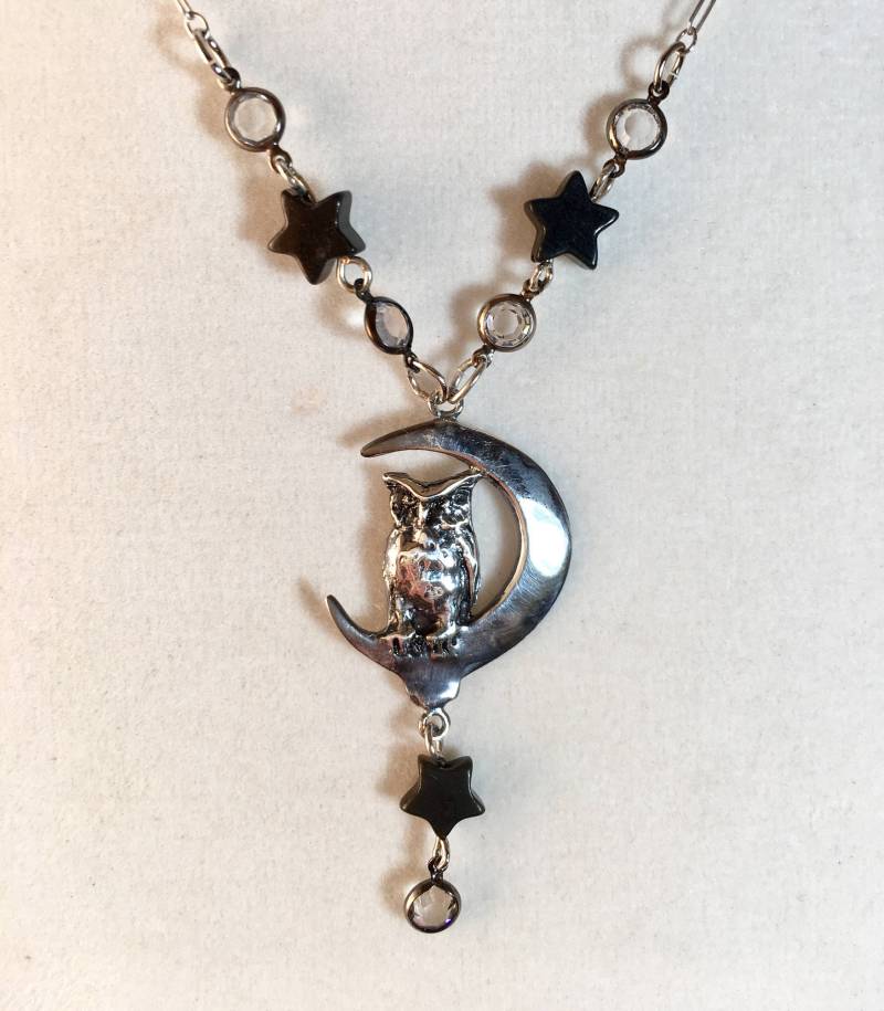 Vintage Sterling Silber Eule Mond & Onyx Stern Anhänger Vintage Sterling Silber Eule Mond & Onyx Stern Anhänger von LucyIsaacsJewelry