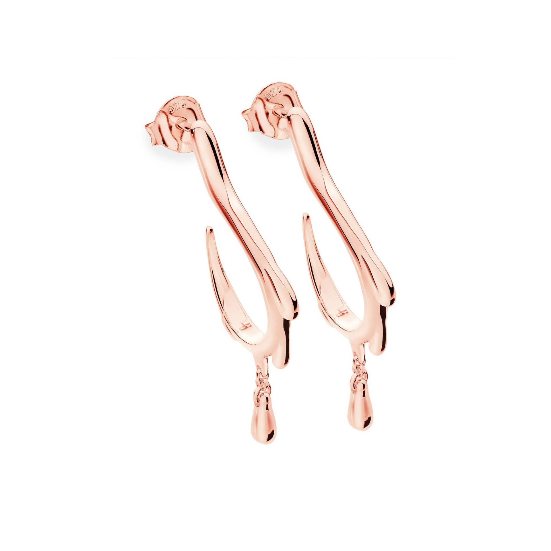 Rose Gold Vermeil Tropfende Creolen, Preisgekrönte Designer Schmuck, Alltag, Anlass, Einzigartig, Stilvoll, Luxus, Bestseller von LucyQuartermaineltd