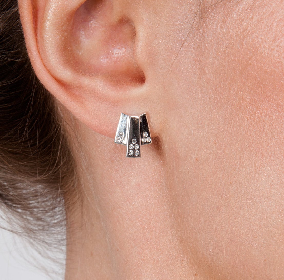 sterling Silber Art Deco Ohrstecker Mit Weiß Topas sterling Silber Art Deco Ohrstecker Mit Weiß Topas von LucyQuartermaineltd