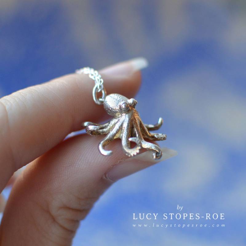 Handgemachte Silber/Vergoldet Massiv Gold Oktopus Anhänger Und Kette von LucyStopesRoe