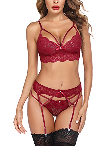 Lucyme Underwear Women G String Damen Sexy Dessous Women's Lingerie Sets Weihnachtskostüm Damen Sexy Weihnachts Dessous Sexy Unterwäsche Sexy Damen Unterwäsche Set Damen Sexy Weinrot S von Lucyme