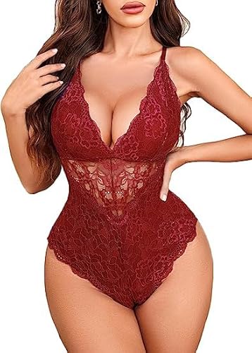 Lucyme Damen Sexy Lässiger ärmelloser Schlankheits Body mit V-Ausschnitt Shapewear Formende Bodys A-Weinrot XL von Lucyme