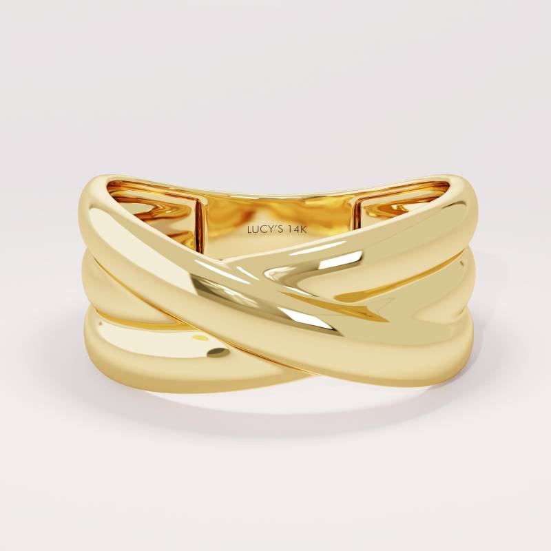 14-Karätiger Goldring Im Crossover-Design, Auffälliger X-Förmiger Ehering Für Damen, Massiv, Breit, 9 Mm, Echtes Gold, Statement-Schmuckstück von LucysFineJewelry
