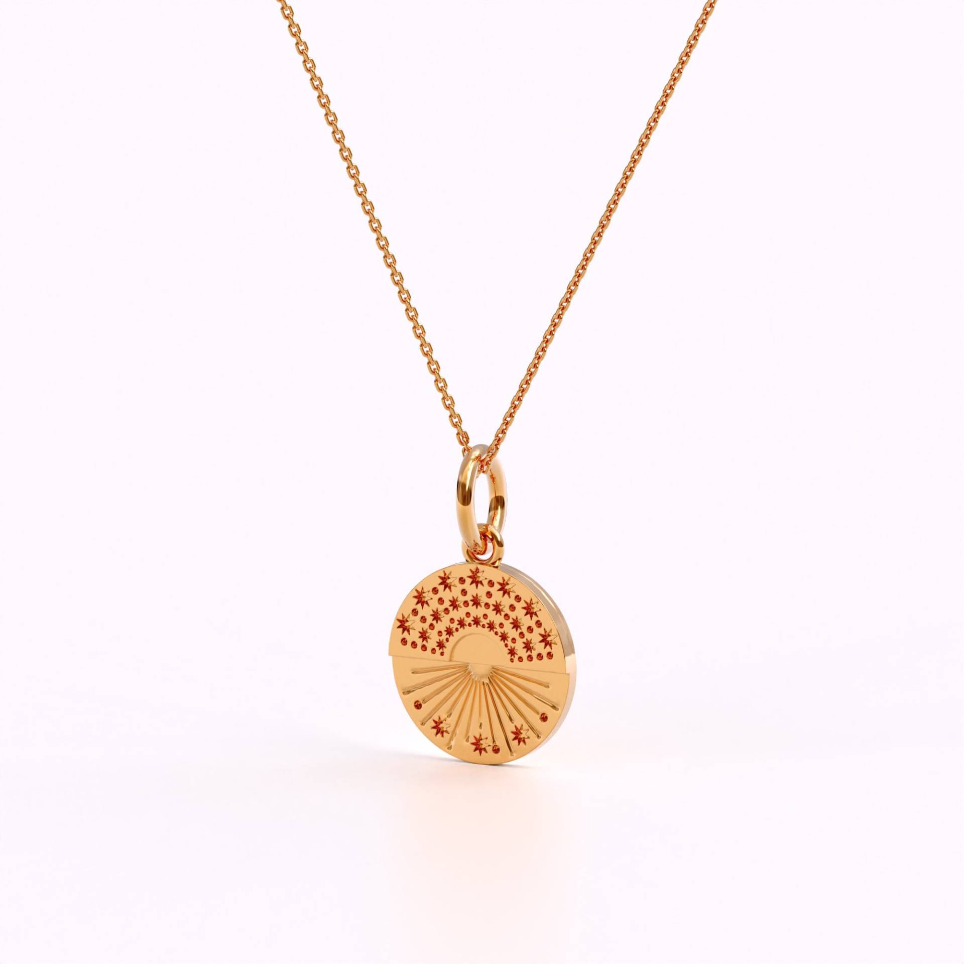 Solid Gold Sunburst Anhänger 14K Halskette Für Frauen Layering Disc Lange Boho Zierliche Sonnen Echtgold von LucysFineJewelry