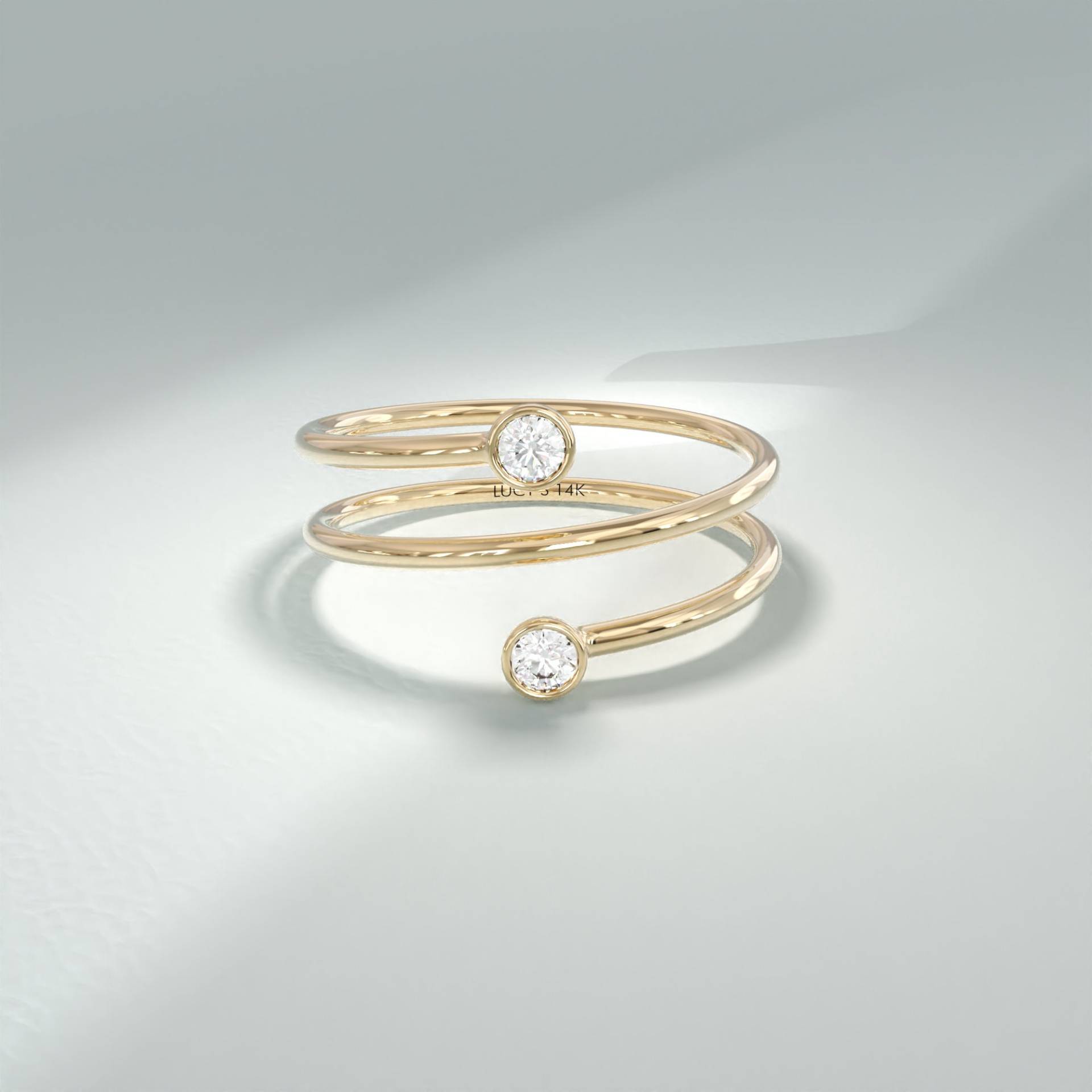 Lünette Diamant Spiralring/Wickelring Einstellbar Ring 10K 14K 18K Massivgold von LucysFineJewelry