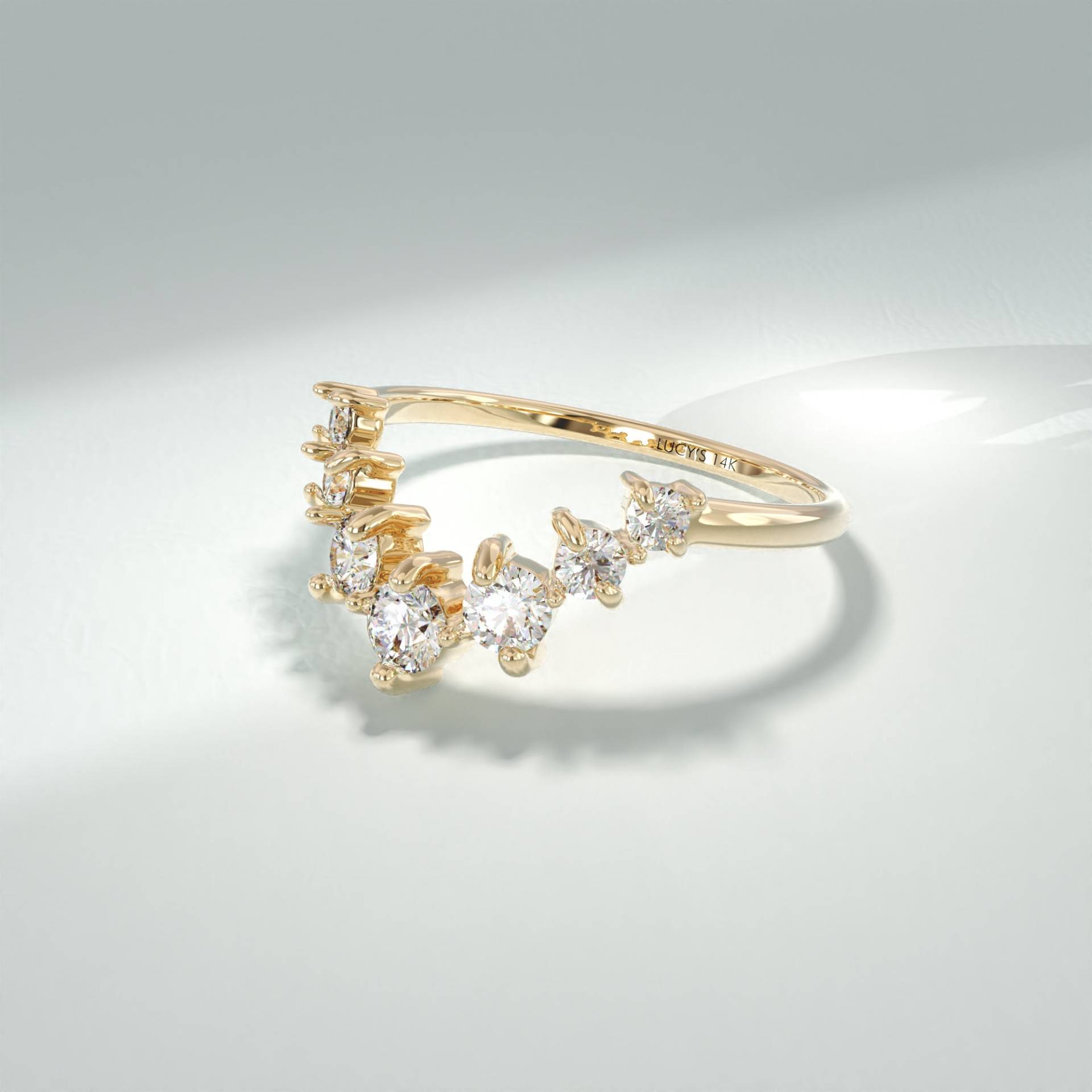 Diamant Zierliche Kurve Ring | 14K Solid Gold Gewölbter Nesting Damen Sonnenstrahl Kontur Zarte Ringverstärkung Für Solitaire von LucysFineJewelry