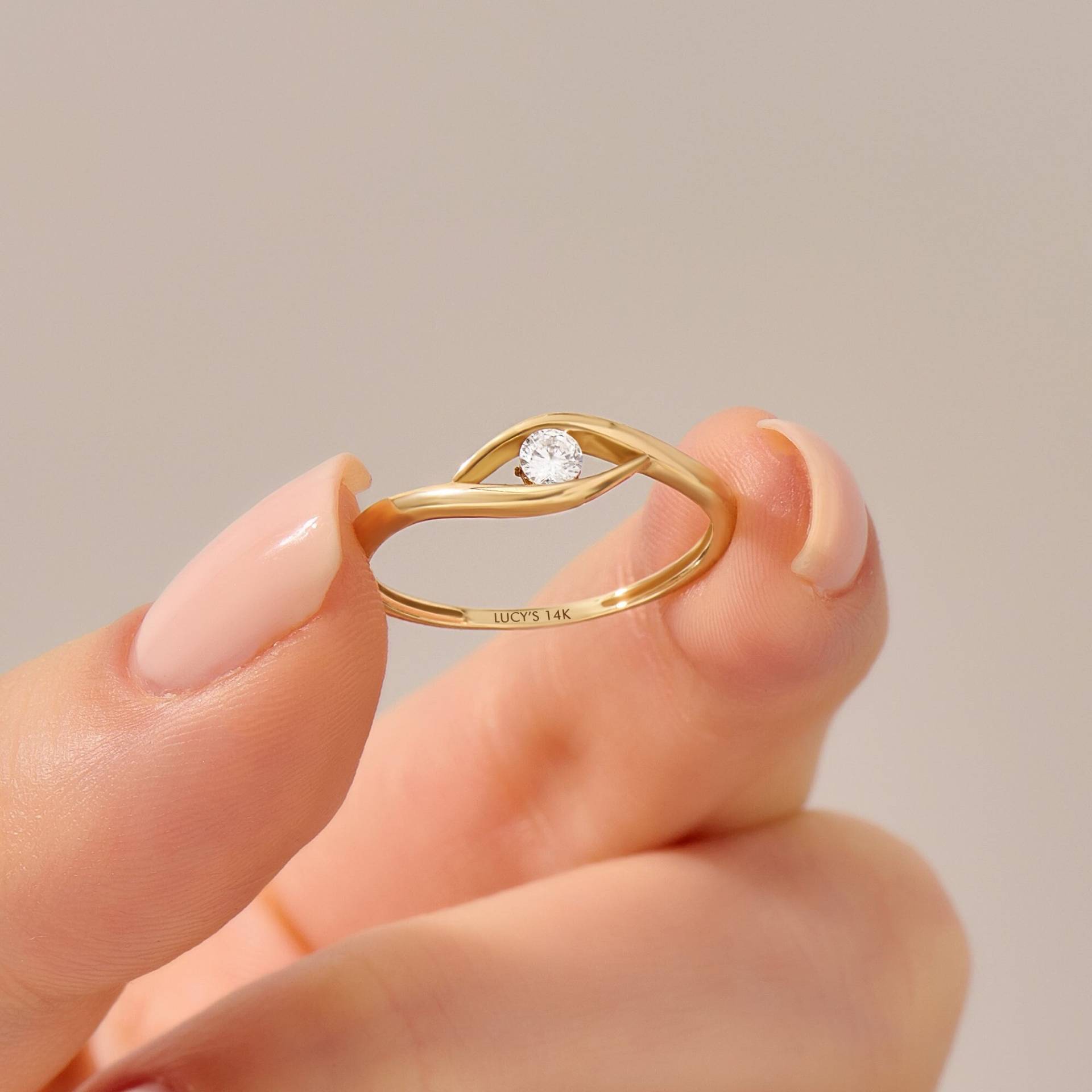 Diamant Minimal Evil Eye Ring, 14K Gold Schutzringe, Lünette Glücksring Für Frauen, Damen Mädchen Drittes Auge Handgemachtes Geschenk von LucysFineJewelry