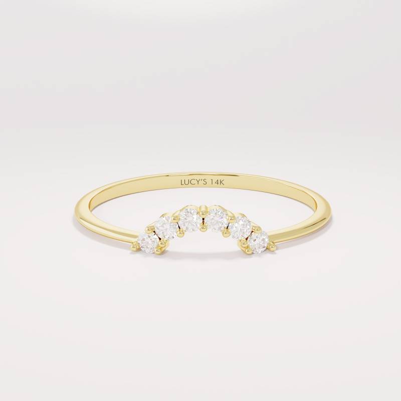 Diamant Geschwungener Ehering 14K Massivgold Zierlicher Ringenhancer, Schlanker Konturring, Nesting Band Für Oval Solitär, Pave Diamantbogenring von LucysFineJewelry