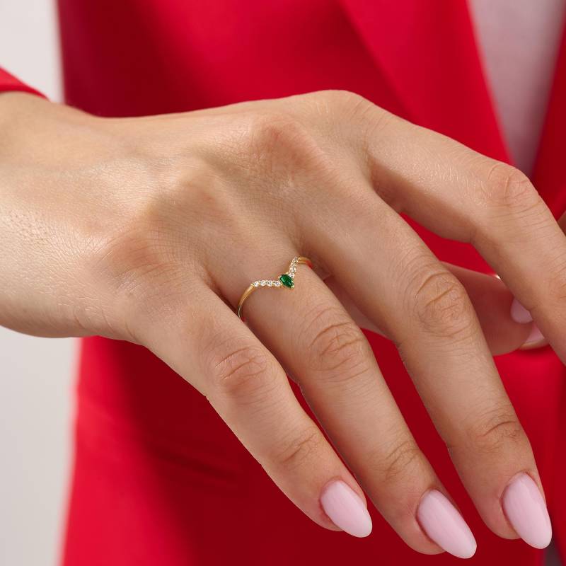 Geschwungener Ehering, Massivgold V-Förmiger Ring, Smaragd Diamant Wishbone Nesting Ring Für Verlobungsring, Curve Teil Besonders Anfertigen von LucysFineJewelry