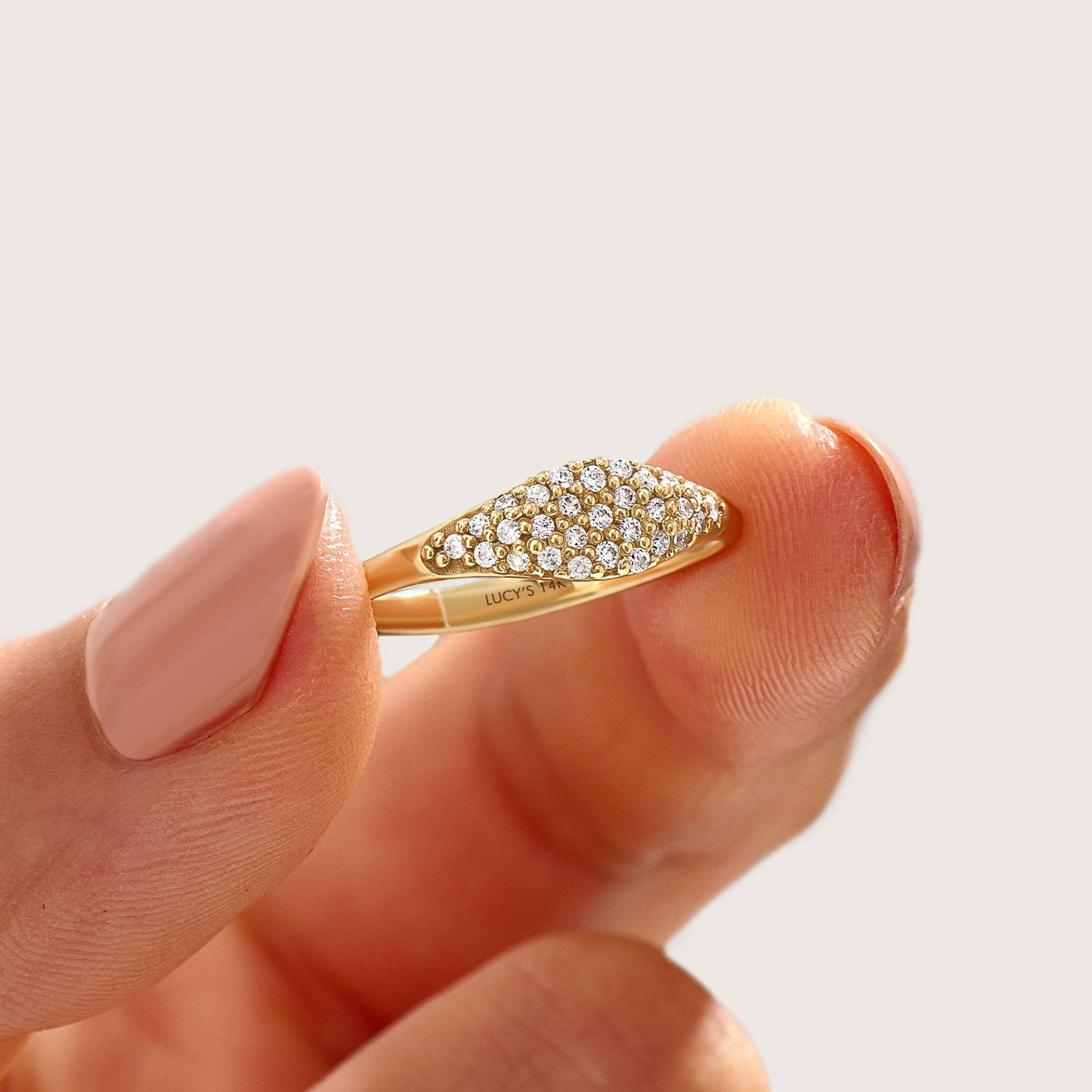 Pave Diamant Pinky Ring, 14K Gold Slim Siegelring, Massivgold Einzigartige Stapelring Mit Natürlichen Diamanten, Zeiger Fingerring, Midi Bandring von LucysFineJewelry