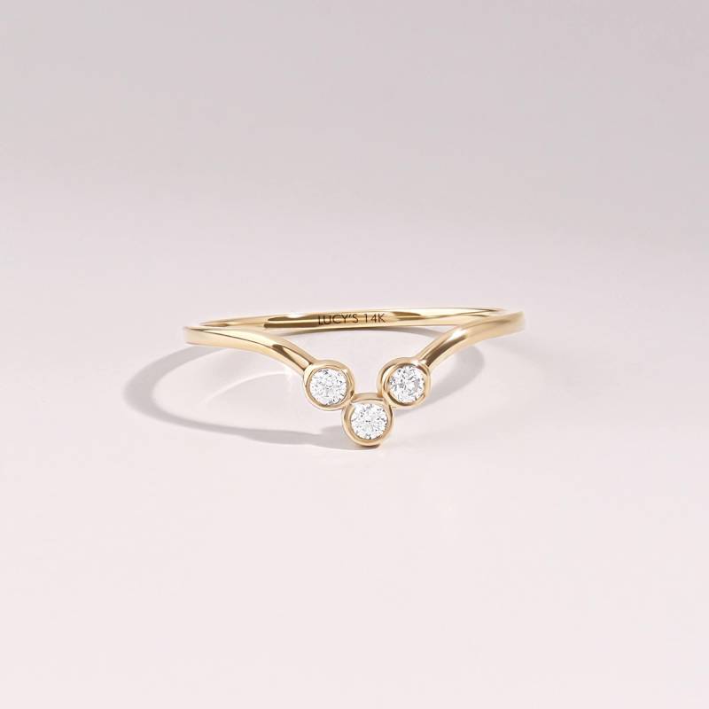Diamant Trio Bezel Gebogener Ehering | 14K Solid Gold Chevron Stapelring Set V Form Ring Frauen Kleiner 3 Diamant-Ring-Enhancer von LucysFineJewelry
