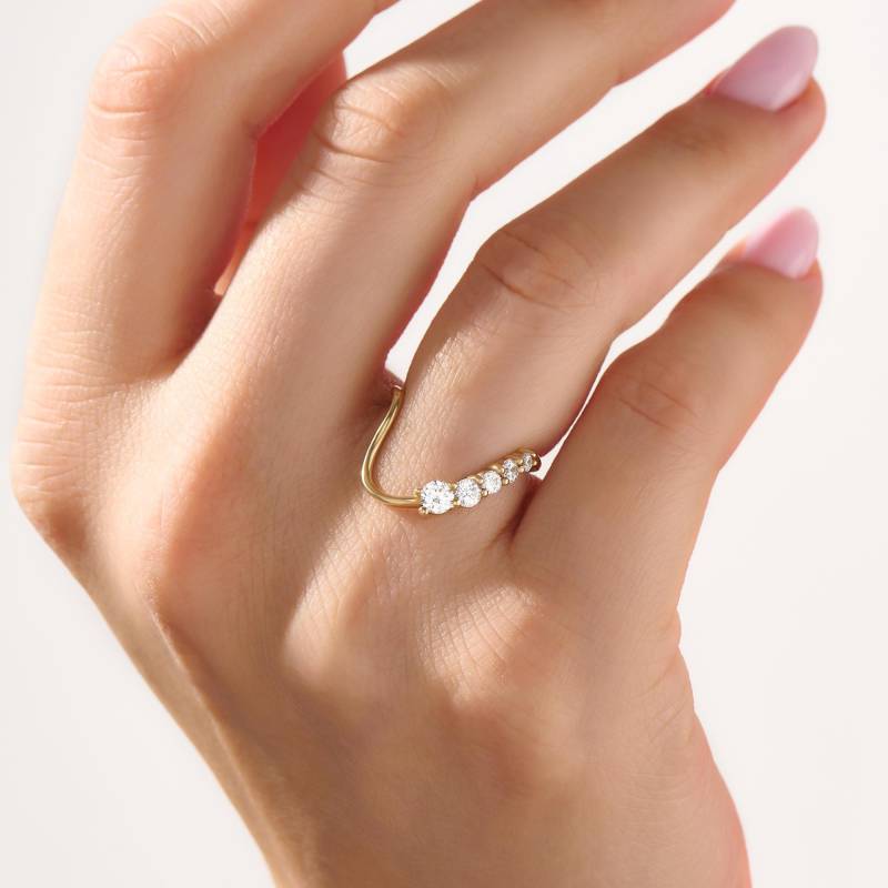Diamant Welle Ring, Solid Gold Geschwungener Ehering, Tiefe Kurve Bogen Solitär Verstärker Für Verlobungsring von LucysFineJewelry