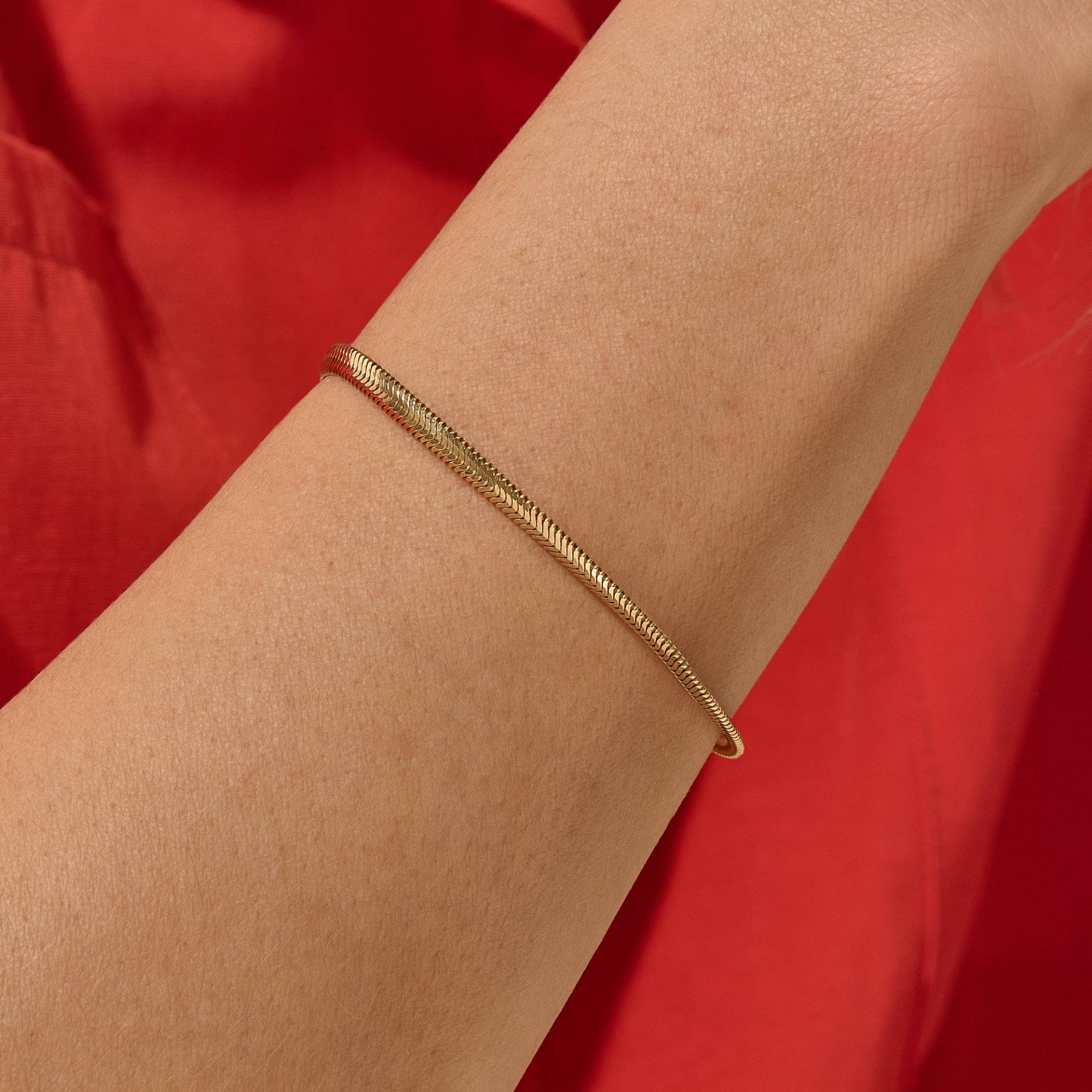 Gold Kettenarmband Für Frauen, 14K Herringbone Kette, Massivgold Armband, Echtgold Stapel Schmuck Geschenk Armband von LucysFineJewelry