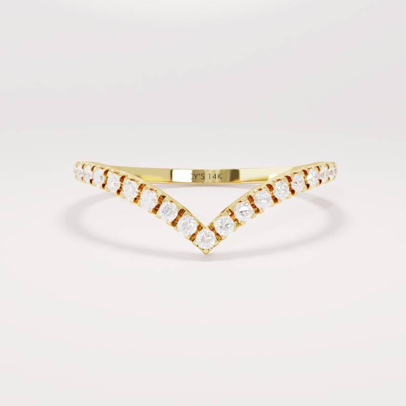Geschwungener Ehering, Diamantring Aus Solidem Gold, V-Förmiger Ring, Solitär-Ring-Enhancer, Halb Eternity-Ring, Verschachtelungsring Für von LucysFineJewelry