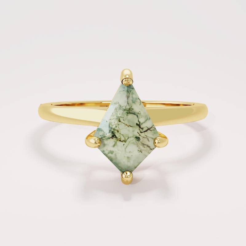 Moos Achat Verlobungsring Für Frauen 14K Solid Gold Grün Edelstein Ring Kite Cut Prong Set Naturstein in Gelb Rose Weiß Echt von LucysFineJewelry