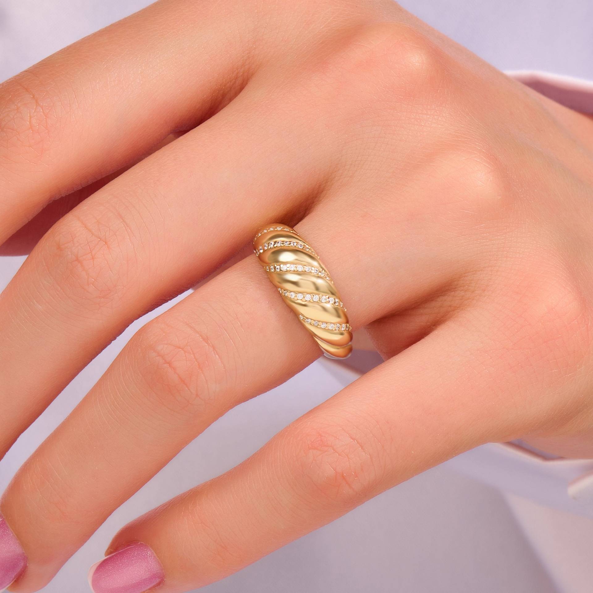 Pave Diamant Croissant Ring, 14K Twisted Dome Massiv Echt Gold Geflochtenes Seil Pinky Einzigartiges Design Siegelband Ringe Für Frauen von LucysFineJewelry