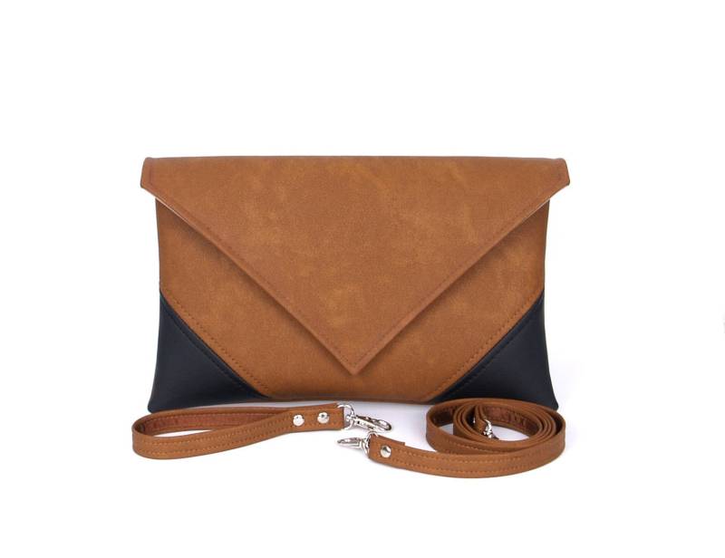 Braun & Schwarz Vegan Leder Clutch Abend Crossbody Bag Mit Handschlaufe von LudaMelnick