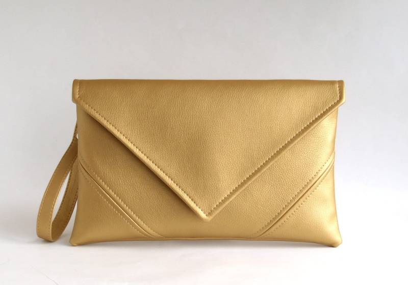 Gold Vegan Leder Hochzeit Clutch Brautjungfer Handtasche Geldbörse von LudaMelnick