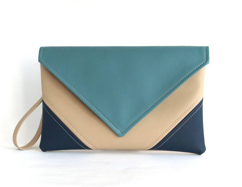 Marine-Vegan-Leder-Clutch-Tasche Umschlag Wristlet Geldbörse von LudaMelnick