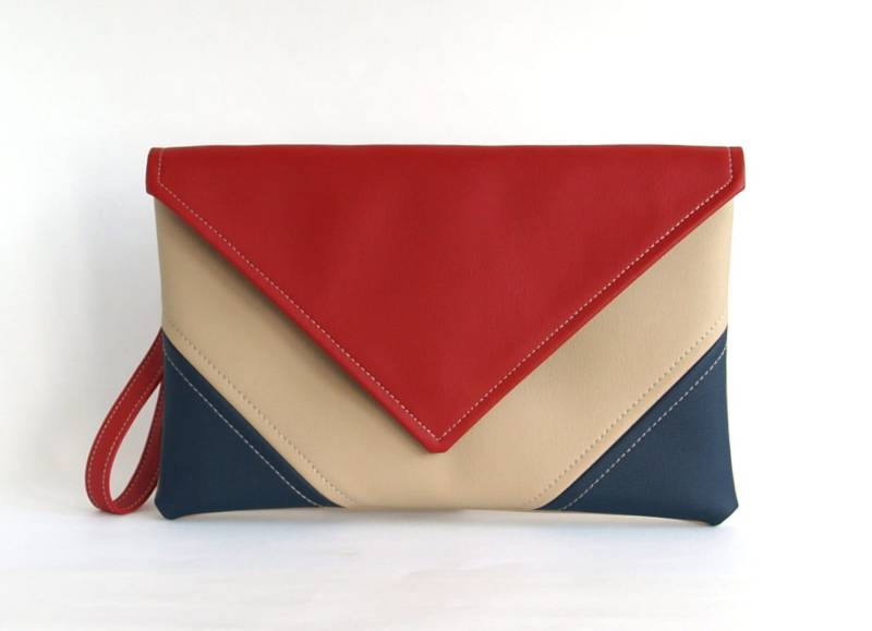 Marineblau Und Rot Vegan Leder Clutch Bag Umschlag Crossbody Geldbörse von LudaMelnick