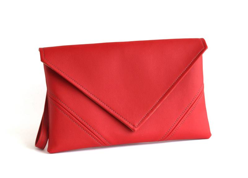 Rote Vegan Leder Clutch Tasche Brautjungfer Crossbody Abend Handtasche von LudaMelnick
