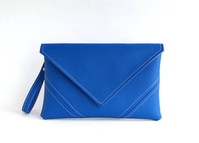 Royal Blau Brautjungfer Clutch Vegan Leder Wristlet Make-Up Tasche von LudaMelnick