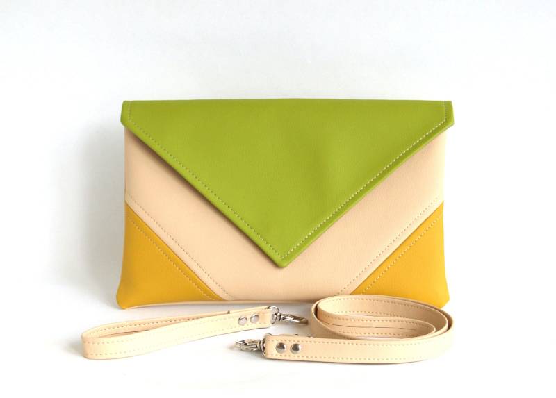 Umschlag Vegan Leder Clutch Bag Lime Green Crossbody Geldbörse von LudaMelnick