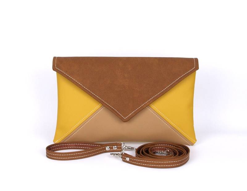 Umschlag Vegan Leder Clutch Braun & Gelb Crossbody Bag von LudaMelnick