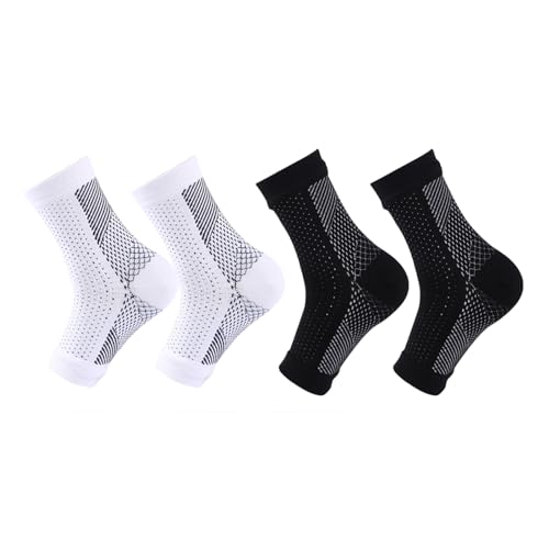 Ludcew 4 Paar Neuropathie-Socken, für Fuß-Neuropathie-Kompressionssocken (DE/NL/SE/PL, Alphanumerisch, S, M, Regular, Regular, 2 Pairs White + 2 Pairs Black) von Ludcew