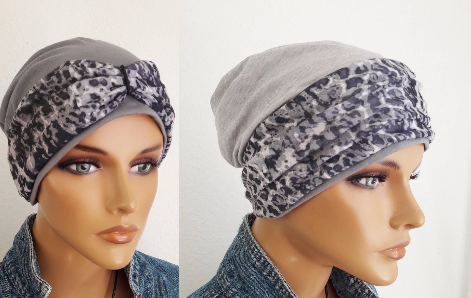 Doppeltlagige Beanie Mütze Weihe Baumwolle, Viskose Jersey Grau | Hellgrau Stirnband 2 Tlg. Chemo Alopezie Statt Perücke Doppeltlagige Beanie Mütze Weihe Baumwolle, Viskose Jersey Grau | Hellgrau Stirnband 2 Tlg. Chemo Alopezie Statt Perücke von Ludeline