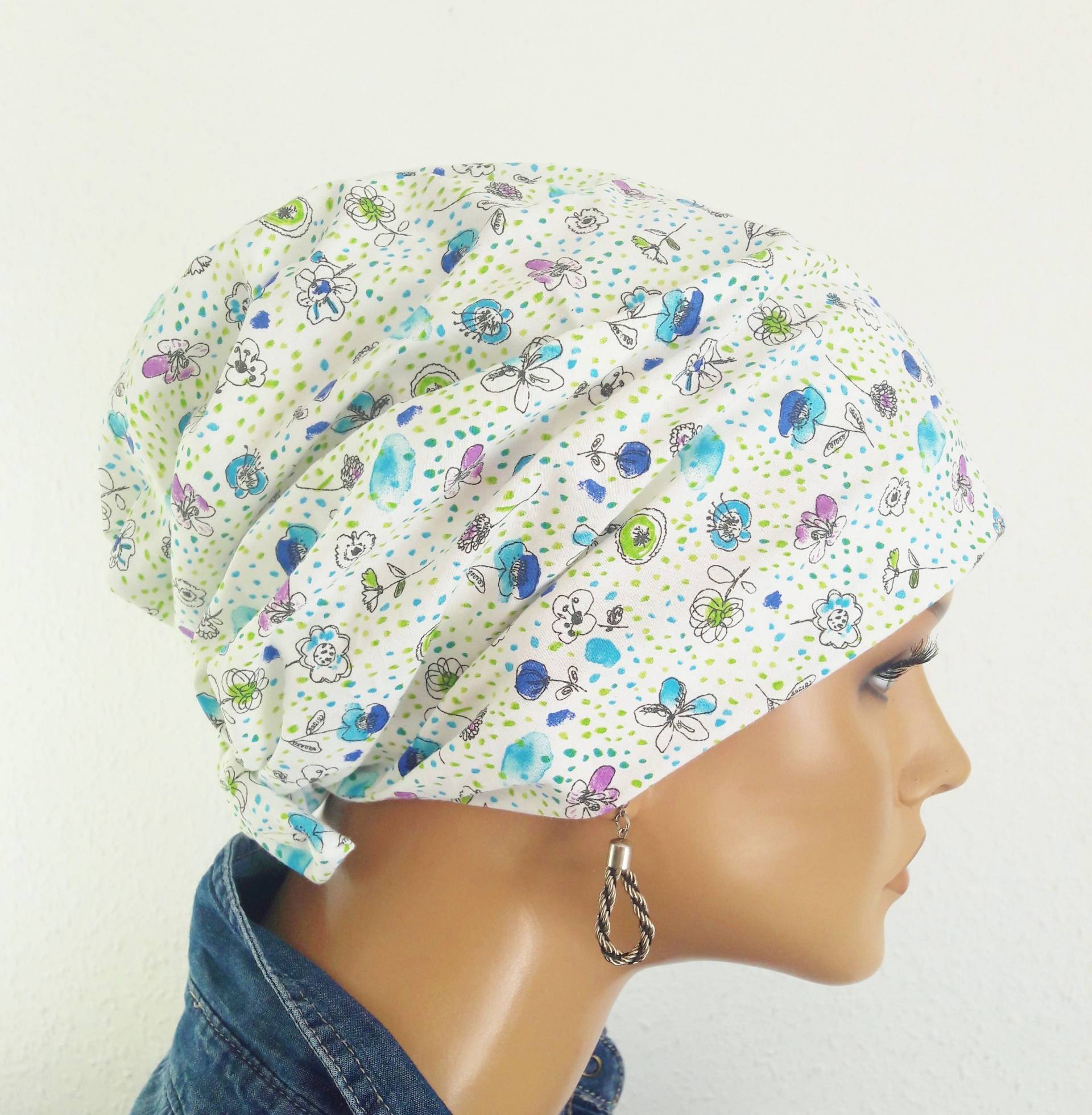 Sommer Kopftuch Mütze Bandana Kabriotuch Weis Blau Türkis Blümchen Reine Baumwolle Batist Chemo Alopezie Krebs Sommer Kopftuch Mütze Bandana Kabriotuch Weis Blau Türkis Blümchen Reine Baumwolle Batist Chemo Alopezie Krebs von Ludeline