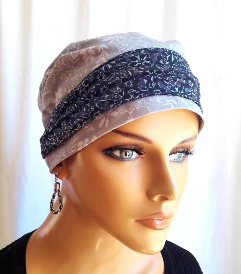 Sommerset Kopftuch+ Stirnband Mütze Bandana Kabriotuch 2Teilig Reine Baumwolle Gau Mit Streublümchen Chemo Alopezie Krebs Statt Perücke von Ludeline