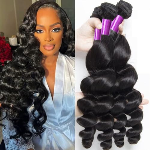 Luduna 100 % unverarbeitetes brasilianisches Echthaar, 3 Bündel für schwarze Frauen, Remy-Haarverlängerungen, 22, 24, 26 Bündel mit losen Wellen Luduna 100 % unverarbeitetes brasilianisches Echthaar, 3 Bündel für schwarze Frauen, Remy-Haarverlängerungen, 22, 24, 26 Bündel mit losen Wellen von Luduna